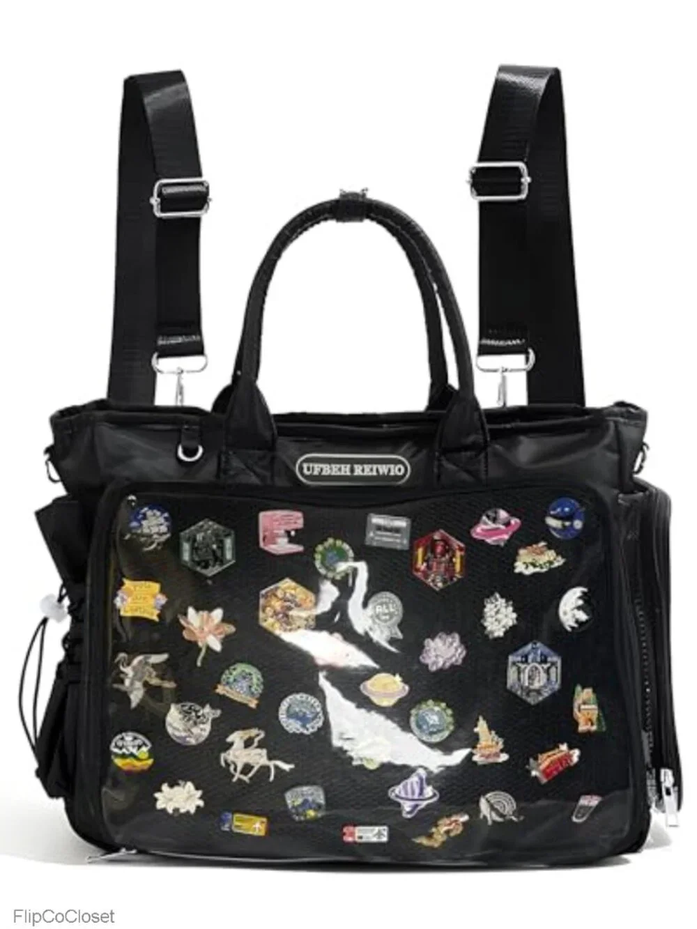 Large Ita Backpack Crossbody Tote Bag Clear Window Pin Display